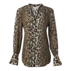 Joie Tariana Cream 100% Silk Bell-Sleeve Blouse – Mandarin Collar, Size L, Excel